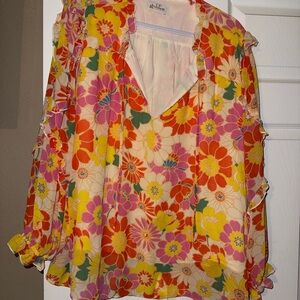 Bold Floral Blouse - Orange, Pink, Yellow